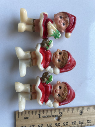 VTG 3 Mini Christmas Girls Hard Plastic Red Dress Pixie Elf H2.5" , 1960’s-RSV|140379