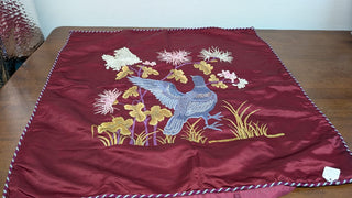 Antique Asian Large Maroon Hand Embroidered Bluebird Pillow Cover RSV