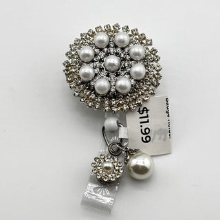 White Pearl/Rhinestone Badge Holder|73709