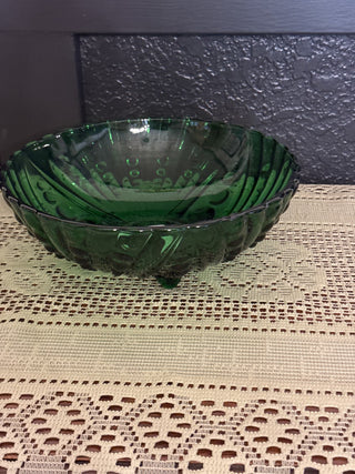 Vintage 1950 Anchor Hocking Green Bubble Glass Bowl-RCD|79106