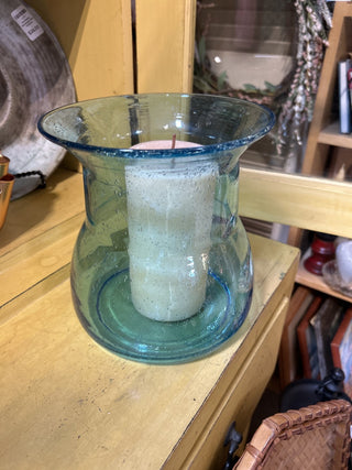 12F Art Glass Controlled Bubbles Blue Vase/Candleholder MTS|70872