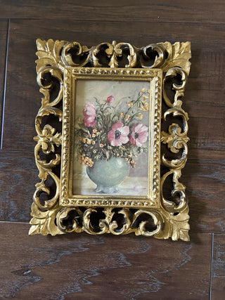 Vintage Italian Floral Wall Art in Gold Frame (Pink & Yellow Bouquet)  MTS|75347