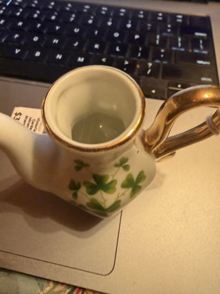 Victoria's Garden Minature Shamrock Clover Porcelain Tea Pot approx. 4"