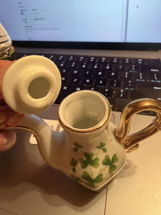 Victoria's Garden Minature Shamrock Clover Porcelain Tea Pot approx. 4"