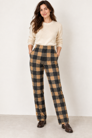 Vintage Pendleton Tan & Charcoal Plaid Wool Trousers