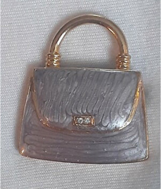Vintage purple enamel Purse Brooch /pin Gold tone #62 VV MTS