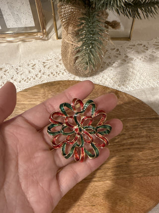 Ribbon Wreath Rosette Vintage Brooch Christmas Color Retro Costume Jewelry Large|137532