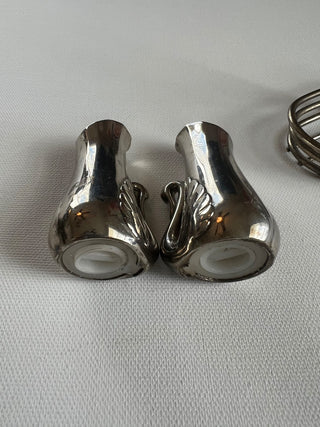 Vintage MCM silver swan salt/pepper shakers|74375