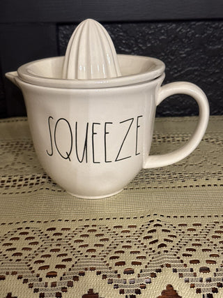 Vintage Rae Dunn Ceramic Citrus Juicer "Squeeze" 2 pieces -RCD
