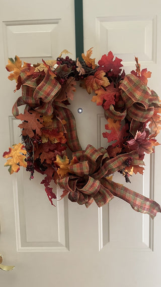 Fall Wreath W Plaid Ribbon - RSV|107730