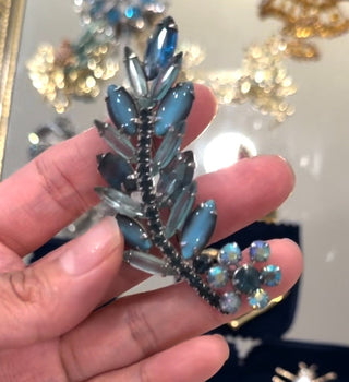Blue Leaf Crystal Brooch