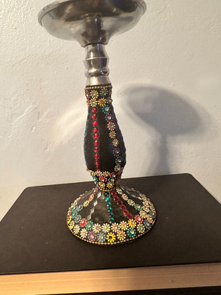 Candlestick Leather, Metal, Beaded 8" MTS
