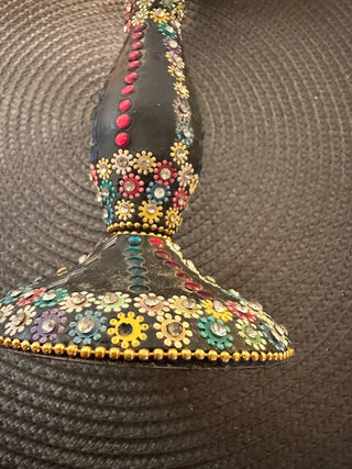 Candlestick Leather, Metal, Beaded 8" MTS