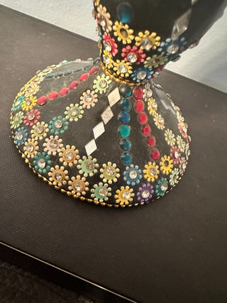 Candlestick Leather, Metal, Beaded 8" MTS
