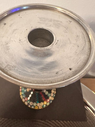 Candlestick Leather, Metal, Beaded 8" MTS