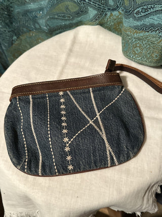 Denim Embroidered zipper pouch. #SM. RCD|73657