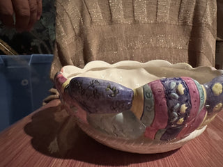 #62 VV Vintage 1996 Mervyns's easter Parade Patchwork egg bowl  painted 9"MTS|61336