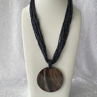 black seed bead necklace w/ river shell pendant RSV
