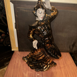 MCM Balinese Dancer Gilner Pottery of California Hand Painted Black Gold 1950's #62 VV MTS|117590