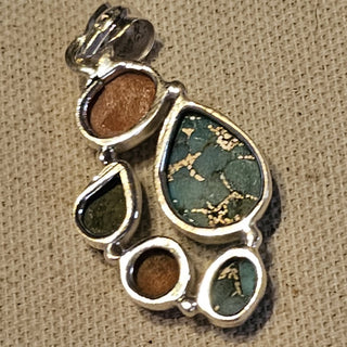 .925 5 stone  turquoise/ spiny oyster/  coral  pendant