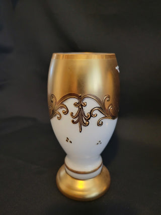 Set of 5 Vtg Bohemian White W/Gold Czech Glasses RCD|96280