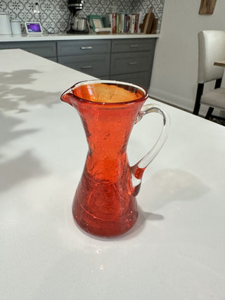 Vintage Orange Crackle Glass Pitcher w/Clear Handle MTS|91962