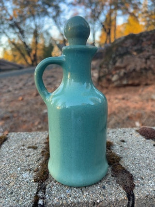 VINTAGE SEA GREEN POTTERY PITCHER STYLE VASE, Zanesville 8" Oil & VINEGAR, CRUET