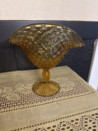 Vintage Viking Glass Amber Fan Vase or Compote-RCD|68519