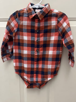 Baby Cat & Jack 18 M Orange Blue Plaid Shirt Onesie - RSV|106609
