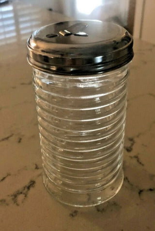 Vintage Sugar Shaker Glass Diner cafe style metal top beehive horizontal ribs #63 VV MTS|114950