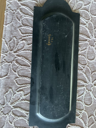 Vintage tray, hand-painted with a black and gold floral design.-RSV|112900