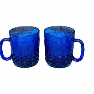 Vtg.Cobalt Blue Glass Mugs, Set of 2, Made in FRANCE-RSV