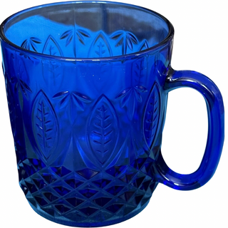 Vtg.Cobalt Blue Glass Mugs, Set of 2, Made in FRANCE-RSV
