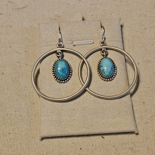 .925 sky blue turquoise hoop earrings