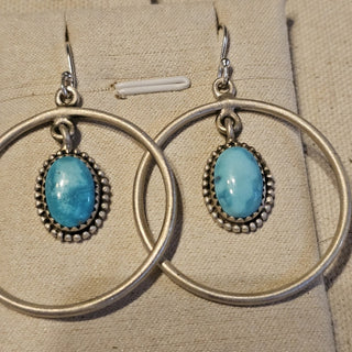 .925 sky blue turquoise hoop earrings