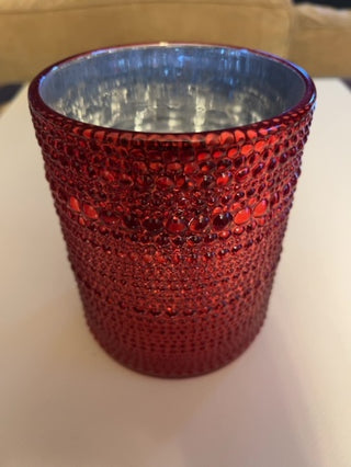 Red candle holder with/ silver liner