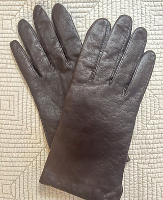 VINTAGE BROWN LEATHER GLOVES MADE IN PHILLIPINES IN NEW CONDITION MARKED AS LARGE BUT FITS LIKE SMALL OR MEDIUM (KJS) RCD|111436