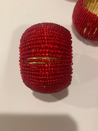 6 Red & Gold beaded napkin rings|125653