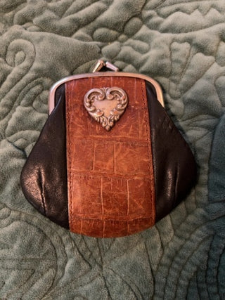 vintage Brighton black and brown leather kiss-lock coin purse
