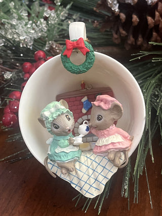 Vtg 1988 Enesco cozy cups “Tea for Two” Christmas Ornament RSV|128016