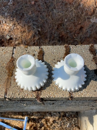 Pair Of Vintage Fenton Silver Crest Candle Stick Holders