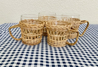 BP 4 vintage wicker and glass coffee cups RCD|76564