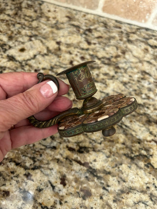 Brass with Stone Inlay Candle Holder   MTS|116314