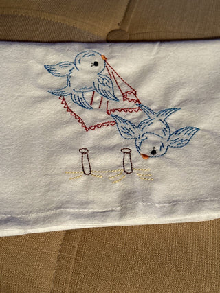 Embroidered Towel  Bluebird Laundry. #SM. RCD