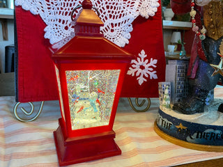 Red Lighted Lantern Snowman and Cardinals  9 1/2” MTS|128940