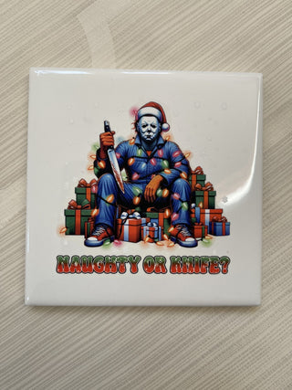 Coaster Christmas Naughty or Knife Mike Myers Horror RCD|131148