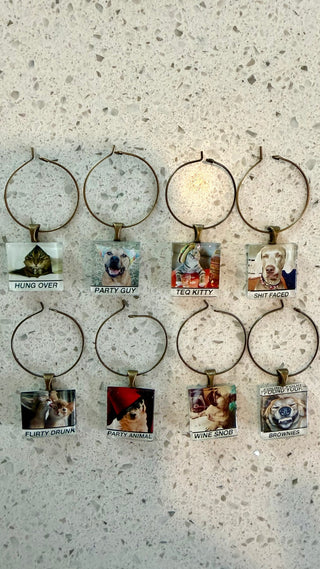 Set of 8 Wine Charms. Typsy Puppies and Kitties. NY60 RCD|126548