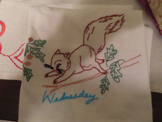 Hand Embroidered dish towel Wednesday  MTS