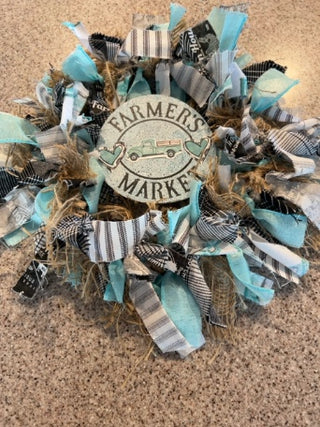 Handcrafted rag tie rustic farmhouse wreath