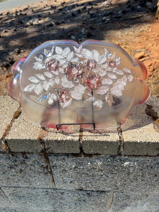 JP Vintage Walther Glass Mikasa Rosella Pink Crystal Serving Platter